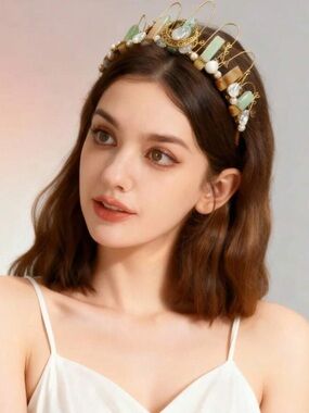 This crystal quartz tiara natural multicolored tassel chain flower